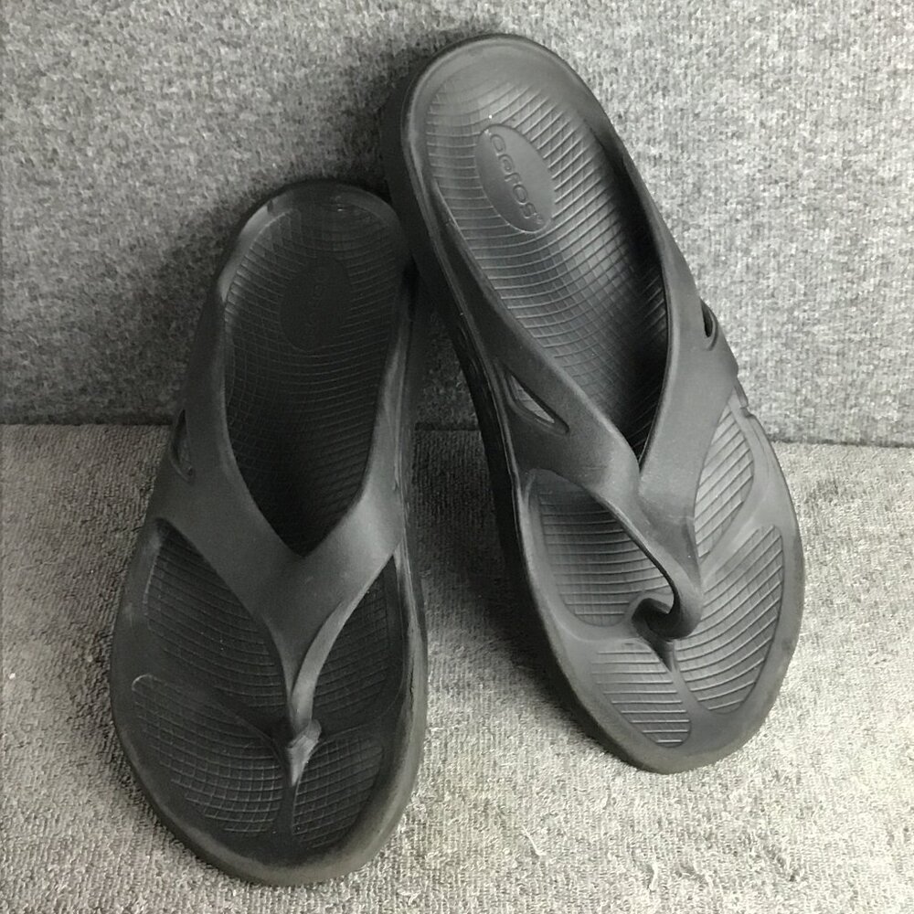 Oofos Original Unisex Sz M11 W13 Black Thong Slip On Recovery Sandals